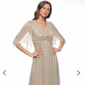 Elegant, Chic Gold Chiffon Pleated Dress